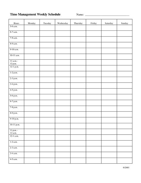 Time Management Schedule Template  fee schedule template print