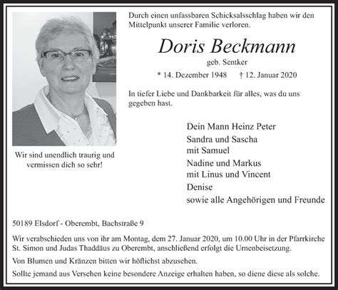 Traueranzeigen Von Doris Beckmann Wirtrauern