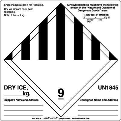 These are the details you are supposed to include in your shipping label. Class 9, UN1845, Dry Ice Label - Polarice