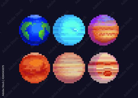 Planets Pixel Art Set 80s Video Game Sprites Solar System Objects