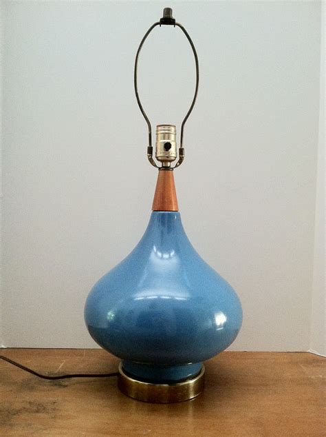 Mid century wood table lamp. Blue Mid Century Lamp | Omero Home