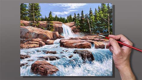 Acrylic Painting Flowing Waterfall Stream Youtube