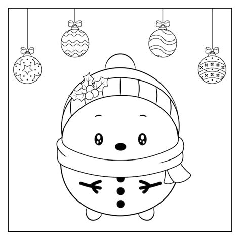 Feliz navidad lindo dibujo de muñeco de nieve con adornos navideños