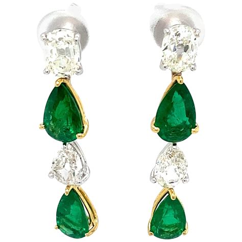 Pear Shaped Emerald Diamond White Gold Drop Earrings At Stdibs