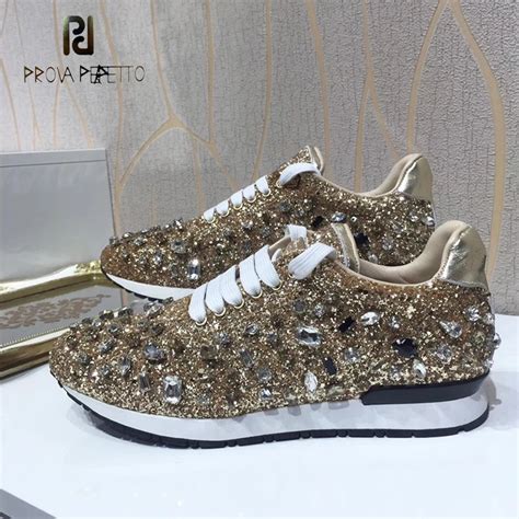 Prova Perfetto Bling Bling Diamond Women Casual Shoes Lace Up