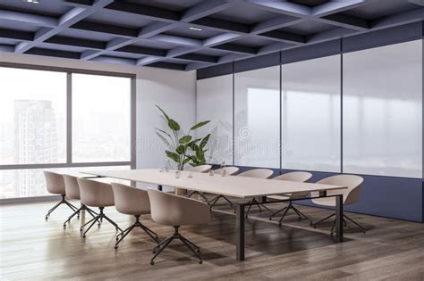 Modern Conference Room Interior With Furniture Concrete Wooden And