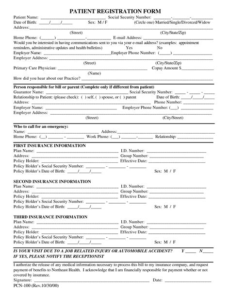 Free Patient Registration Form Template Blank Medical Patient
