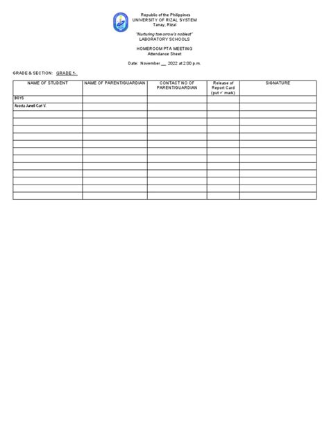 Pta Meeting Attendance Sheet Pdf