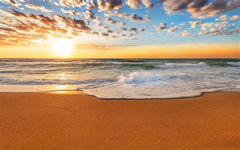 Sunset Beach Sands Waves Clouds Sky Wallpaper 1680x1050 Resolution Wallpaper Download