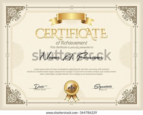 Certificate Achievement Vintage Gold Frame Beige Stock Vector Royalty