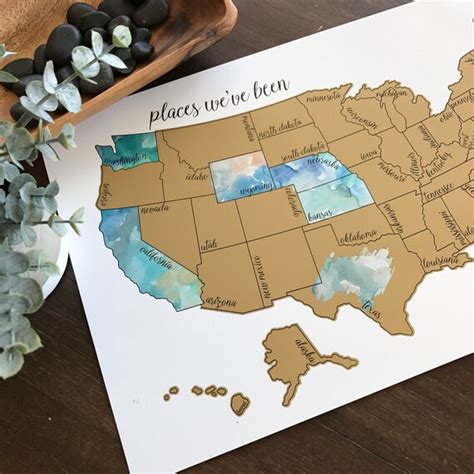 Watercolor Scratch Off Map United States Of America Usa Us