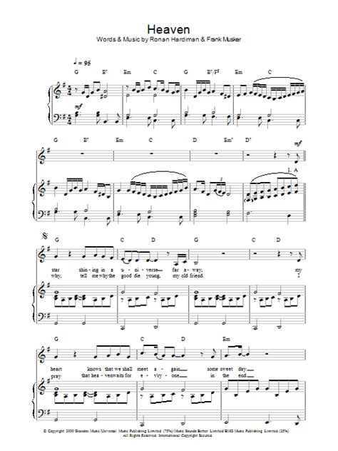 Heaven Sheet Music Hayley Westenra Piano Vocal And Guitar Chords