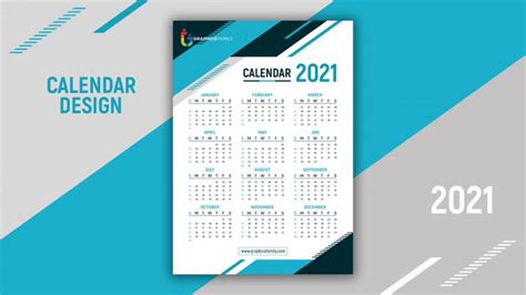 Geometric Style Professional 2021 Calendar Blue Design Template Free