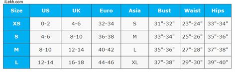Clothing Size Chart Uk Us Euro Asia Ilekh