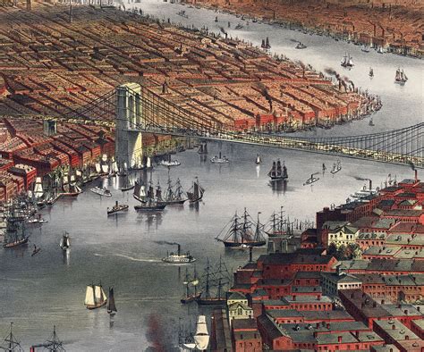 New York City In 1870 Birds Eye View Map Aerial Panorama Vintage