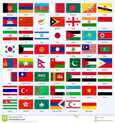 Todas Las Banderas De Los Países De La Asia Ilustración Del Vector