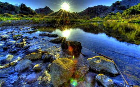 River Stones Background Sunset Hdr 1920x1080 Wallpaper