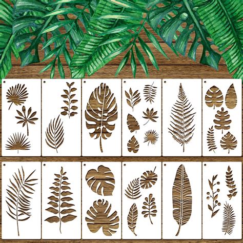 Buy 12 Pieces Tropical Fern Leaf Painting Stencils Large Reusable Palm