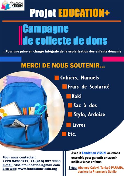 Campagne De Collecte De Dons Pour Le Projet Education Faites Un Don