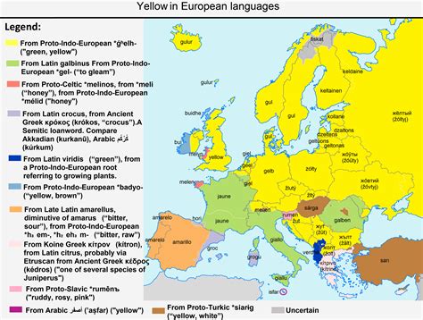 Yellow In European Languages 3784×2864 Etymologymaps