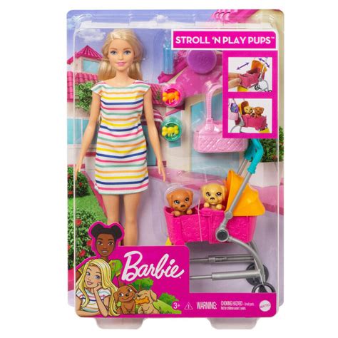 Barbie Stroll N Play Pups Playset With Barbie Doll 2 Puppies And Pet