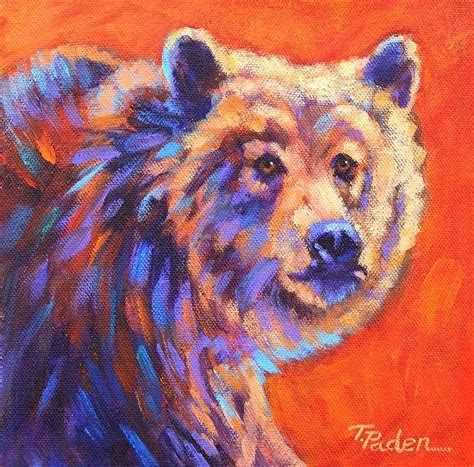 Grizzly Bear In Autumn By Theresa Paden Original Painting ~ 8 X 8