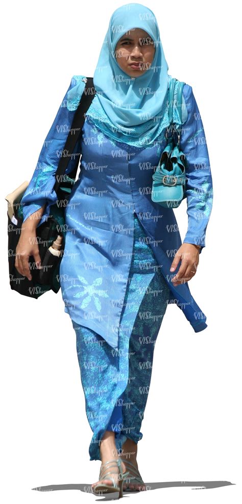 Download cut out muslim woman in a blue dress walking - VIShopper