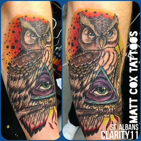 Temporary tattoo watercolor owl tattoos realistic thin durable waterproof. mcox972:new-trad-owl-newschool-traditional-owl-colour-arm ...