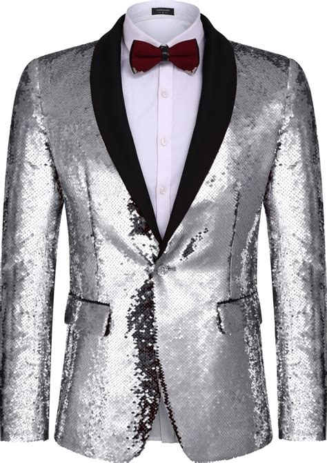 COOFANDY Men Shiny Sequin Blazer Tuxedo Party Dinner Prom One Button