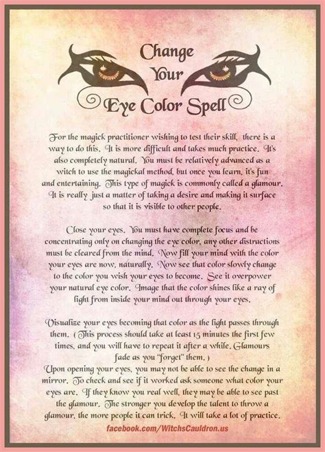 It is only after dealing with the origin of the patters that put you in your situation that you will be able to change. Change Your Eye Color Spell . . . | Beauty spells, Witch ...