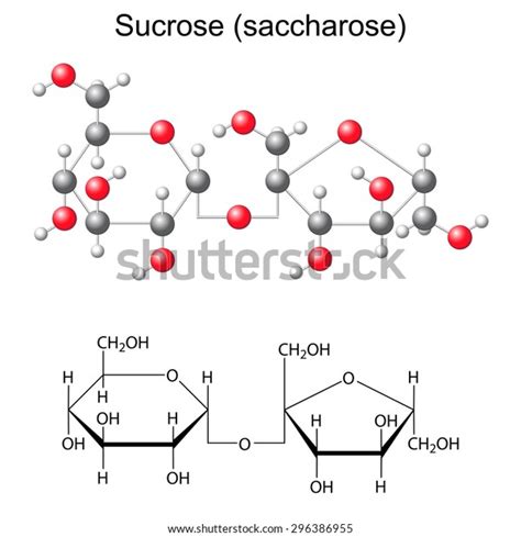 Structural Chemical Formula And Model Of Sucrose Saccharose 2d And