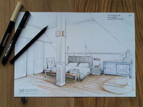 Bedroom Illustration By Magdalena Sobula Pe2 Interior Sketch Interior