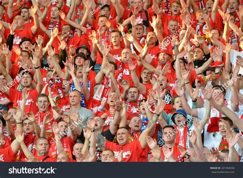 W briefingu przed meczem 3. Lubin, Poland - May 31; 2014: Fans Of Widzew Lodz During ...
