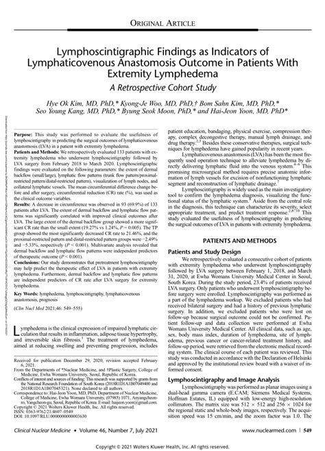Pdf Lymphoscintigraphic Findings As Indicators Of Lymphaticovenous