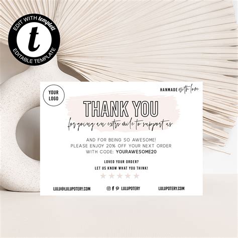 Editable Thank You Card Template Small Business Thank You For Your