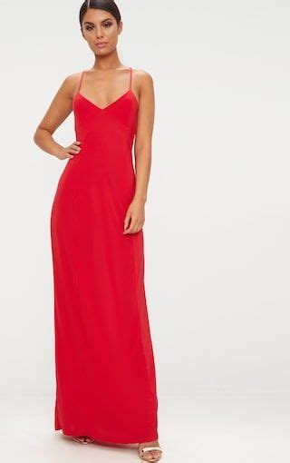 Red Slinky Backless Strappy Plunge Maxi Dress Plunge Maxi Dress Maxi