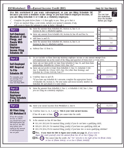 Worksheet For Earned Income Tax Credit