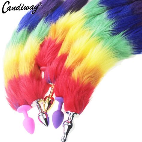Rainbow Wild Fox Tail Metal Furry Doggy Anal Plug Sex Toys Butt Plug
