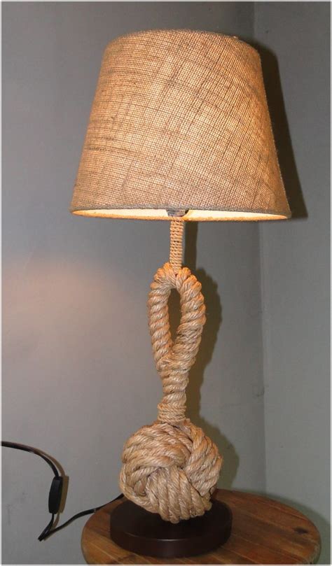 Monkey Fist Knot Ball Nautical Side Or End Table Lamp With Rope Hemp