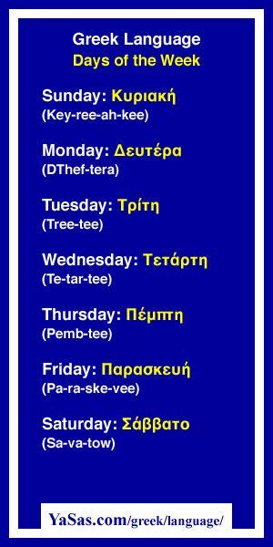 Greek Days Of The Week Names