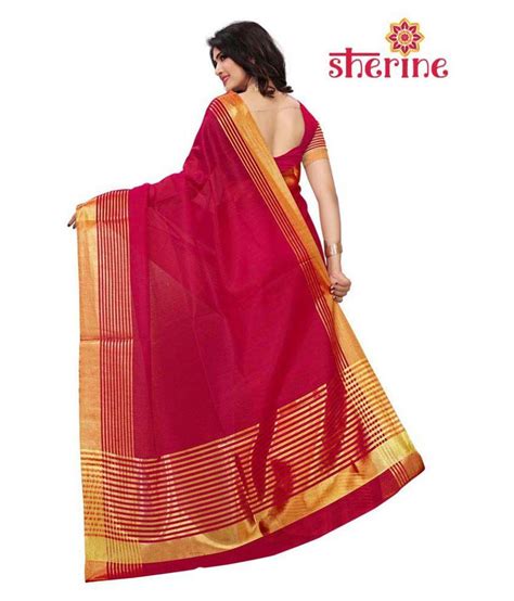 Sherine Red Saree With Blouse Piece Fabric Poly Cotton Buy Sherine
