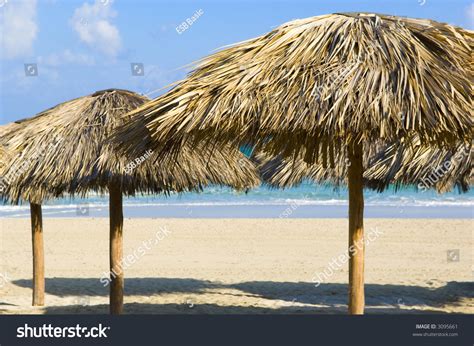 Grass Huts On Tropical Sandy Beach Stock Photo 3095661 Shutterstock