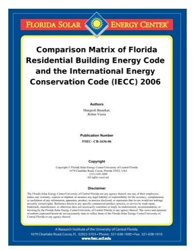 Iecc 2006 And Florida Energy Code Comparison Florida Solar