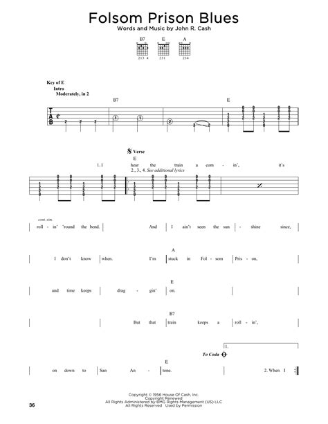Folsom Prison Blues Sheet Music | Johnny Cash | Solo Guitar