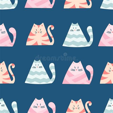 Cartoon Cats In Doodle Style Colorful Funny Animal Pattern Stock