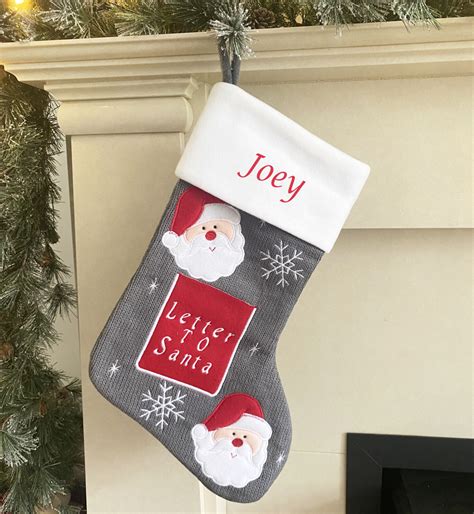 Grey Letter To Santa Christmas Stocking40x20cm The Embroidery Hut