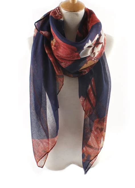 Women Lotus Foral Printed Scarf Cotton Voile Scarf 6colors 10pcslotcotton Voile Scarfprinted