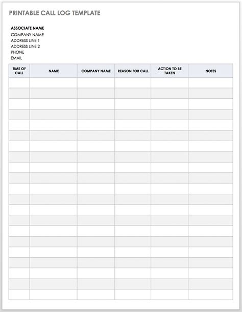 Free Call Log Templates Smartsheet