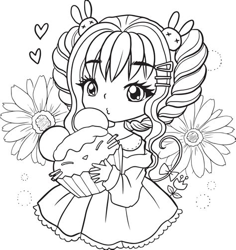 Drawing Cartoon Cute Coloring Page Line Art Outline Anime Manga Kawaii