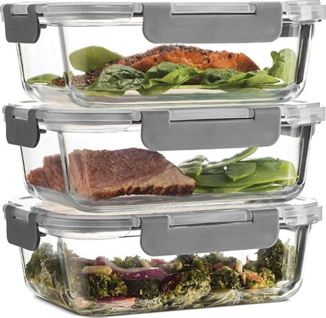 Superior Glass Meal Prep Containers 3 Pack 35oz Newly Innovated Hinged Bpa Free Locking Lids
